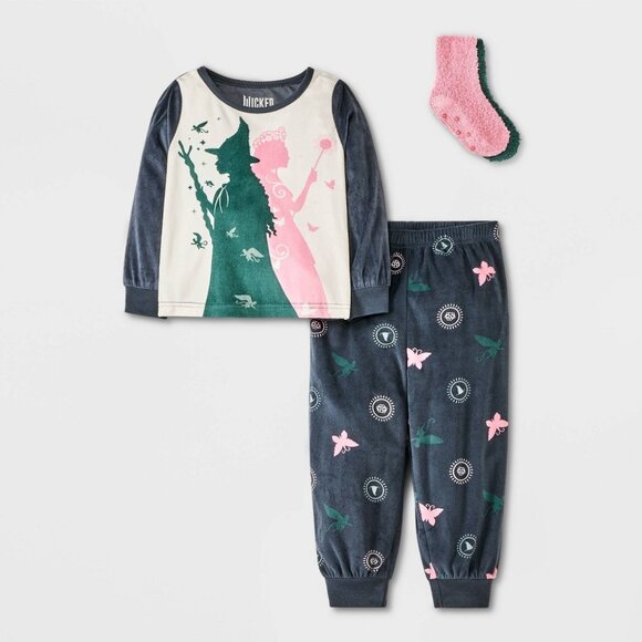 Wicked Toddler Girls 2pc Bunny Fleece with Socks Pajama Set NWT - Picture 1 of 1